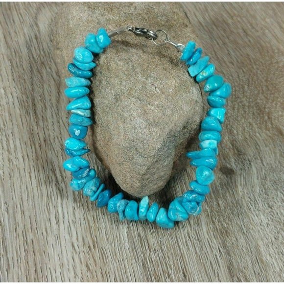 Blue Stones Beaded Bracelet Natural Gemstones Beads Jewelry Jewel Trinket Gift - Picture 4 of 9